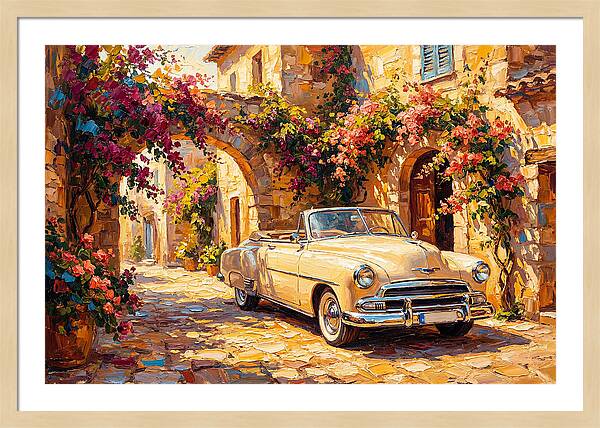 Vintage Car In Mediterranean Village