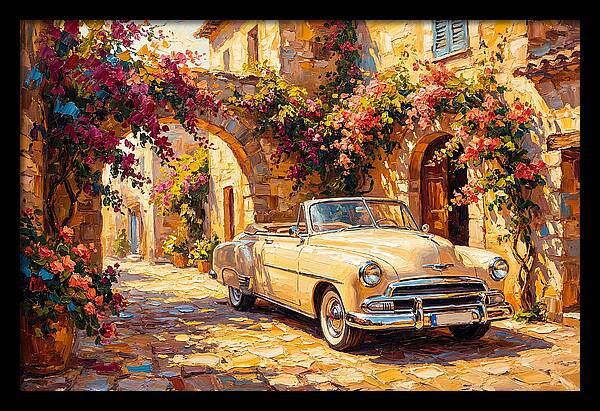 Vintage Car In Mediterranean Village