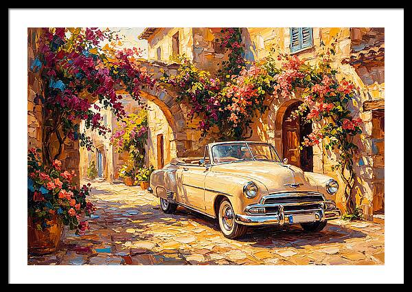 Vintage Car In Mediterranean Village
