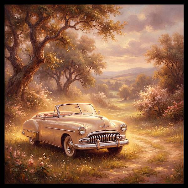 Vintage Car In Serene Landscape