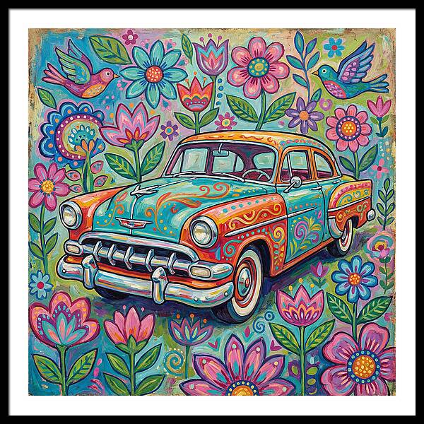 Vintage Car Surrounded By Blooms