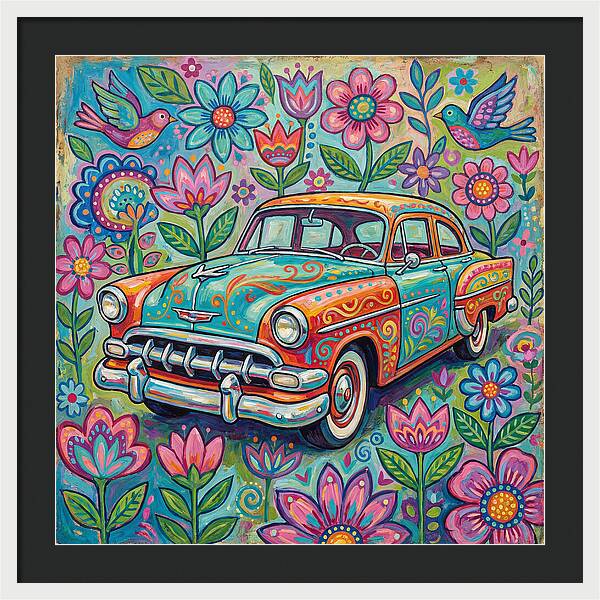 Vintage Car Surrounded By Blooms