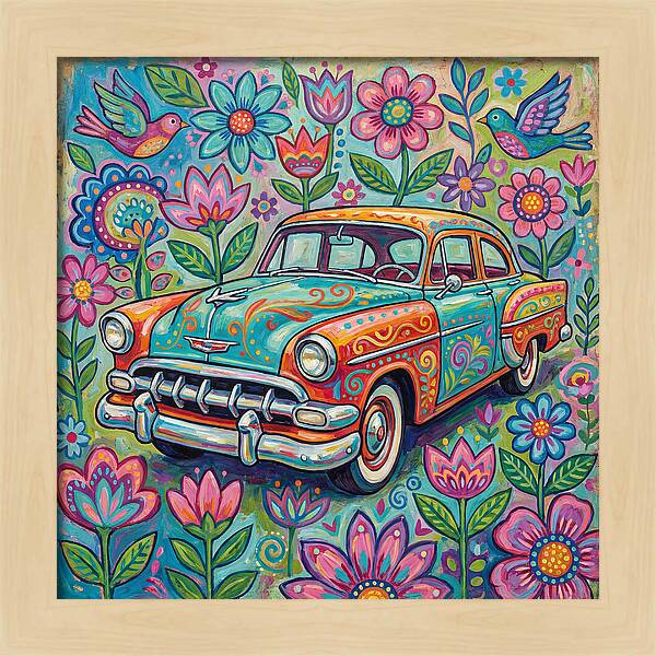 Vintage Car Surrounded By Blooms