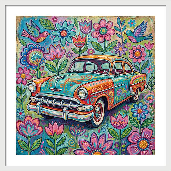 Vintage Car Surrounded By Blooms