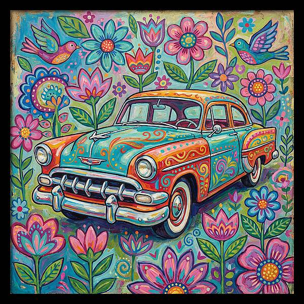 Vintage Car Surrounded By Blooms