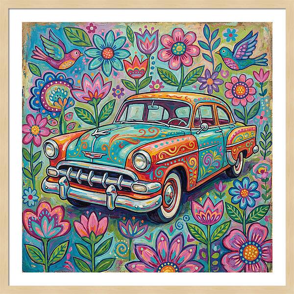 Vintage Car Surrounded By Blooms