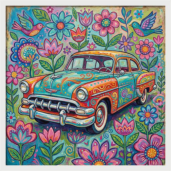 Vintage Car Surrounded By Blooms