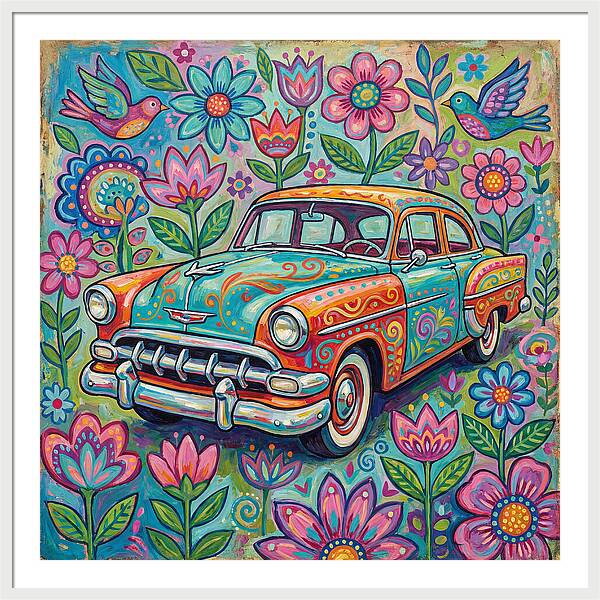 Vintage Car Surrounded By Blooms