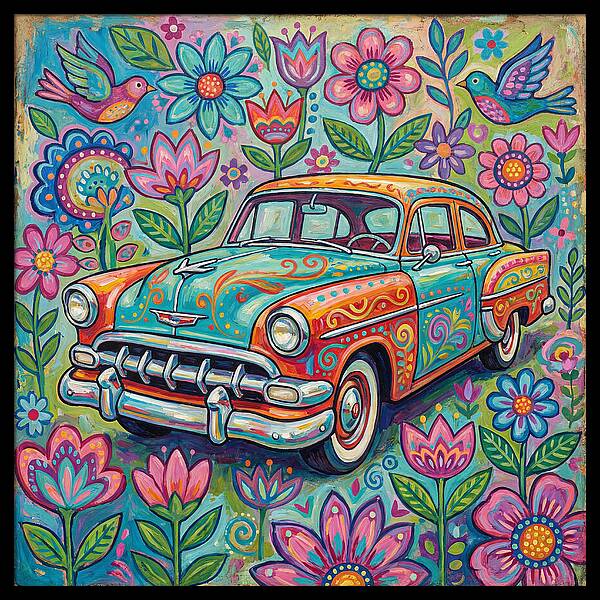 Vintage Car Surrounded By Blooms