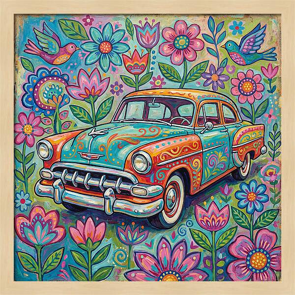 Vintage Car Surrounded By Blooms