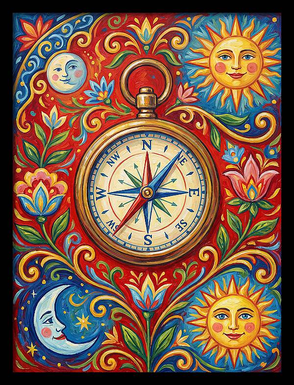 Vintage Compass With Celestial Elements