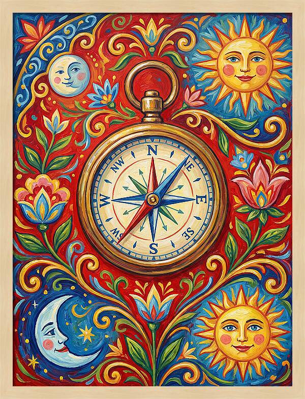 Vintage Compass With Celestial Elements