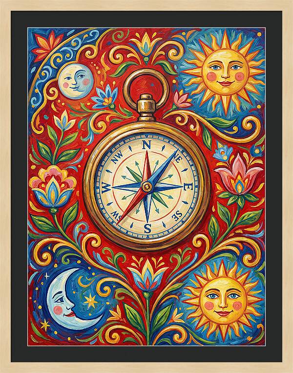Vintage Compass With Celestial Elements