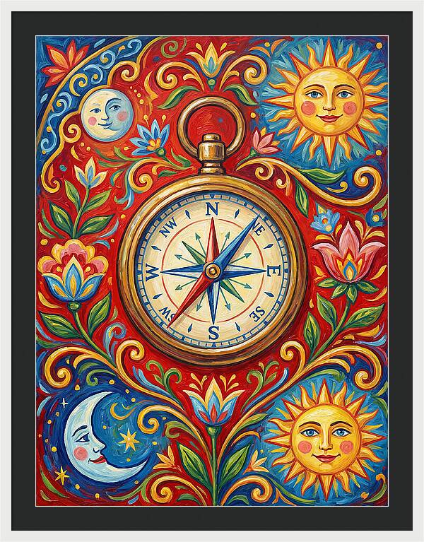 Vintage Compass With Celestial Elements