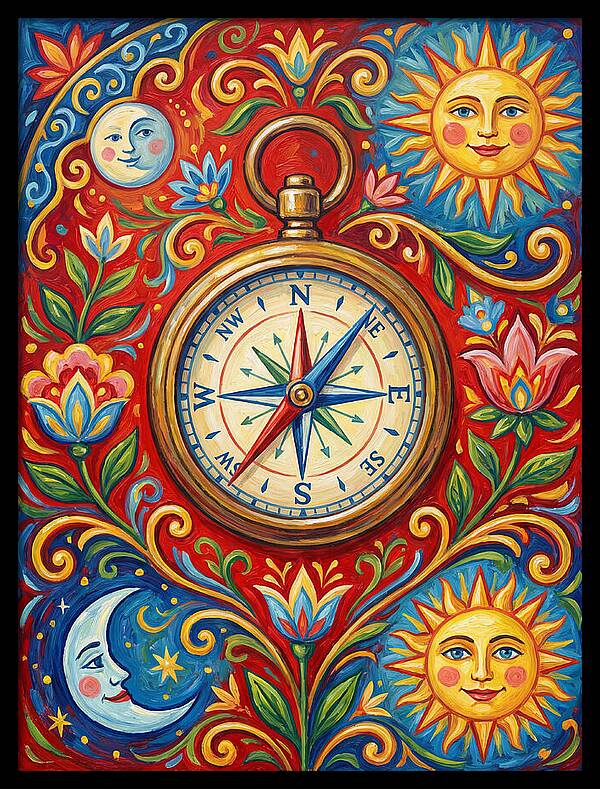 Vintage Compass With Celestial Elements