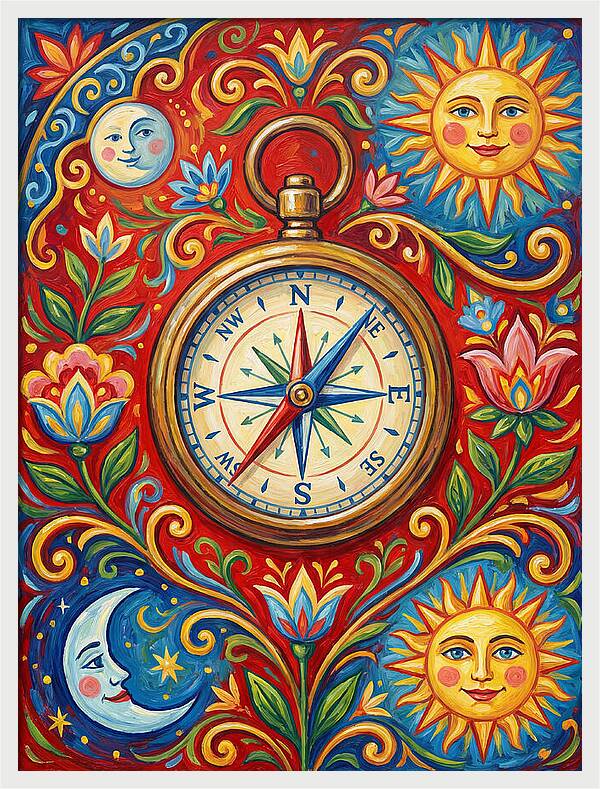 Vintage Compass With Celestial Elements