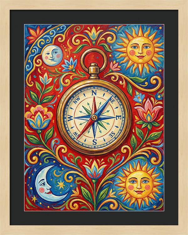 Vintage Compass With Celestial Elements