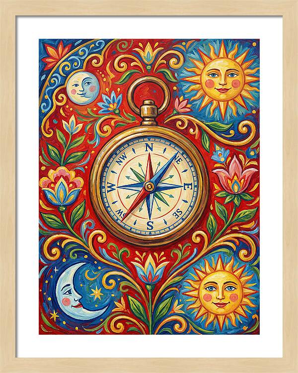 Vintage Compass With Celestial Elements