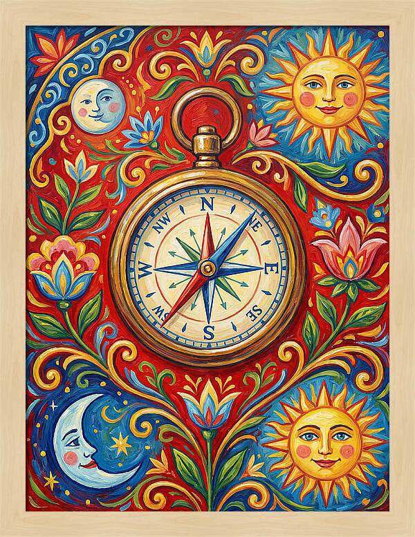 Vintage Compass With Celestial Elements