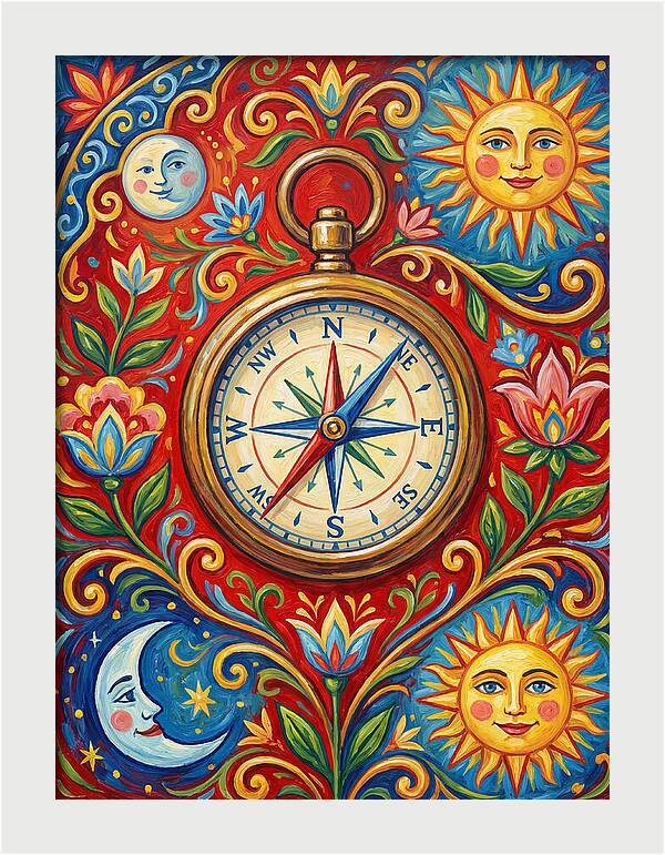 Vintage Compass With Celestial Elements