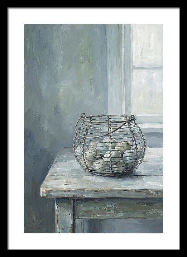 Vintage Egg Basket On Farmhouse Table