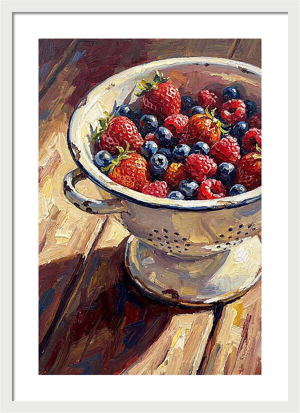 Vintage Enamel Colander With Fresh Berries
