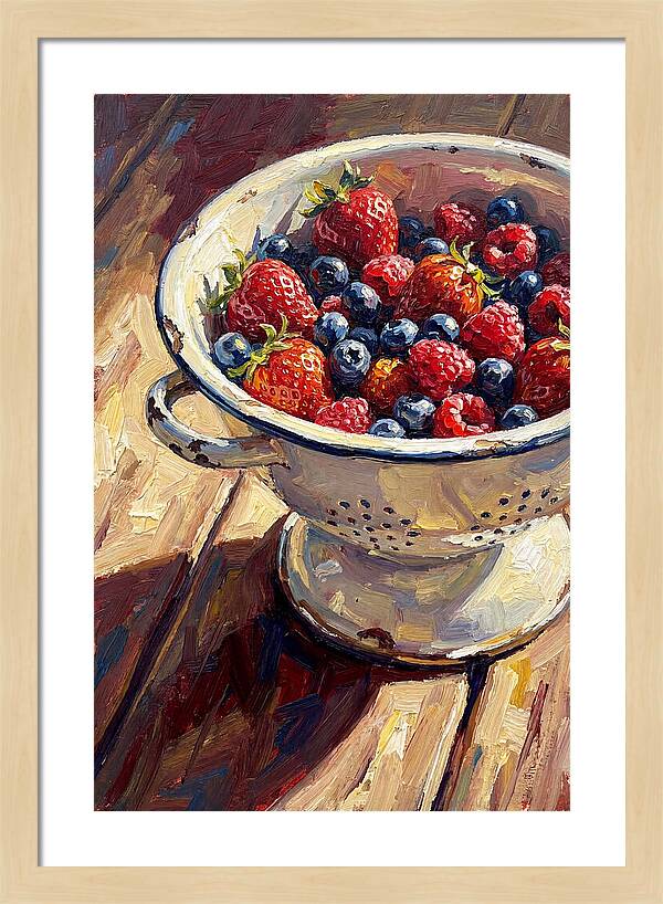 Vintage Enamel Colander With Fresh Berries