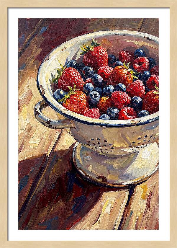 Vintage Enamel Colander With Fresh Berries