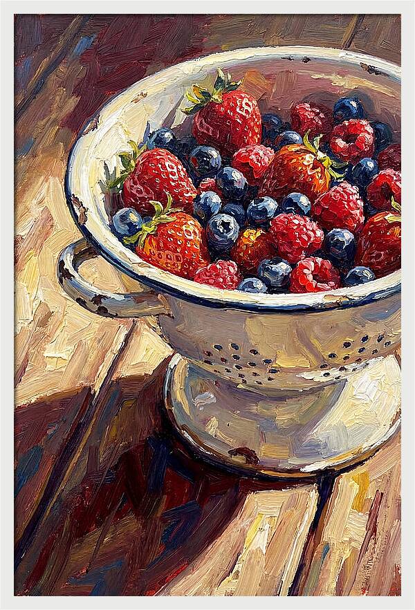 Vintage Enamel Colander With Fresh Berries