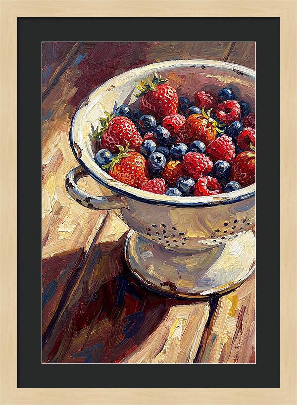 Vintage Enamel Colander With Fresh Berries