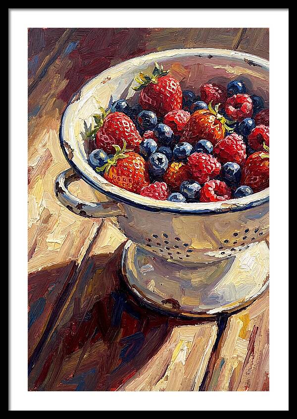 Vintage Enamel Colander With Fresh Berries