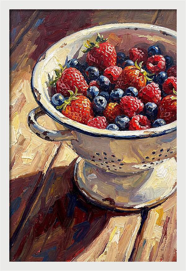 Vintage Enamel Colander With Fresh Berries