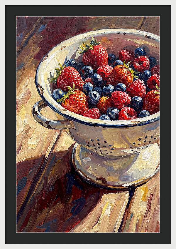 Vintage Enamel Colander With Fresh Berries