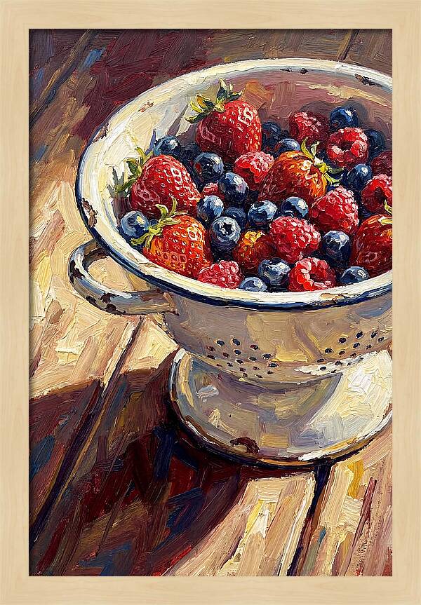 Vintage Enamel Colander With Fresh Berries