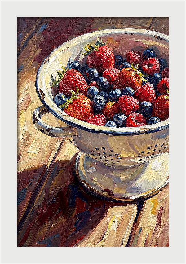 Vintage Enamel Colander With Fresh Berries