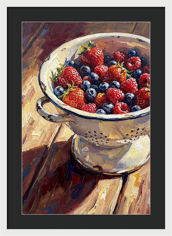 Vintage Enamel Colander With Fresh Berries