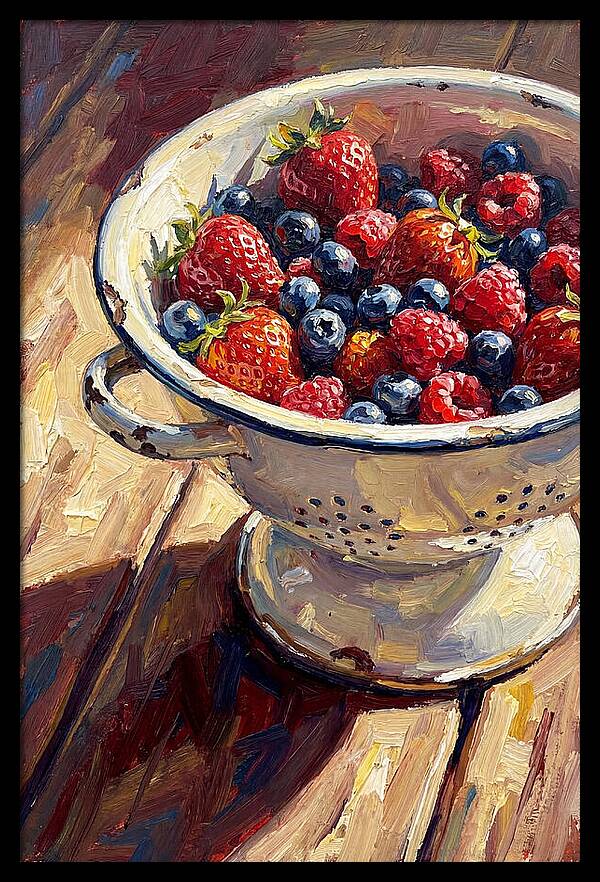 Vintage Enamel Colander With Fresh Berries