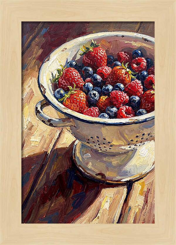 Vintage Enamel Colander With Fresh Berries
