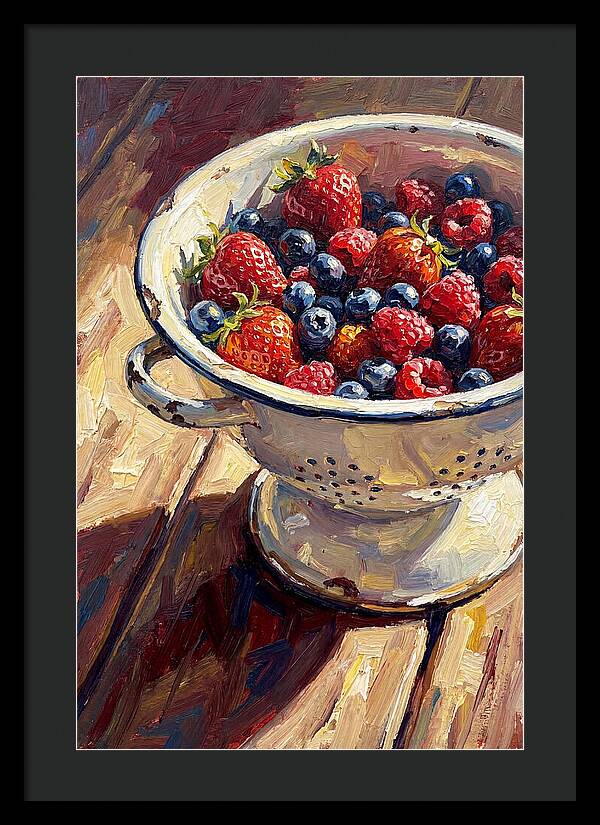 Vintage Enamel Colander With Fresh Berries