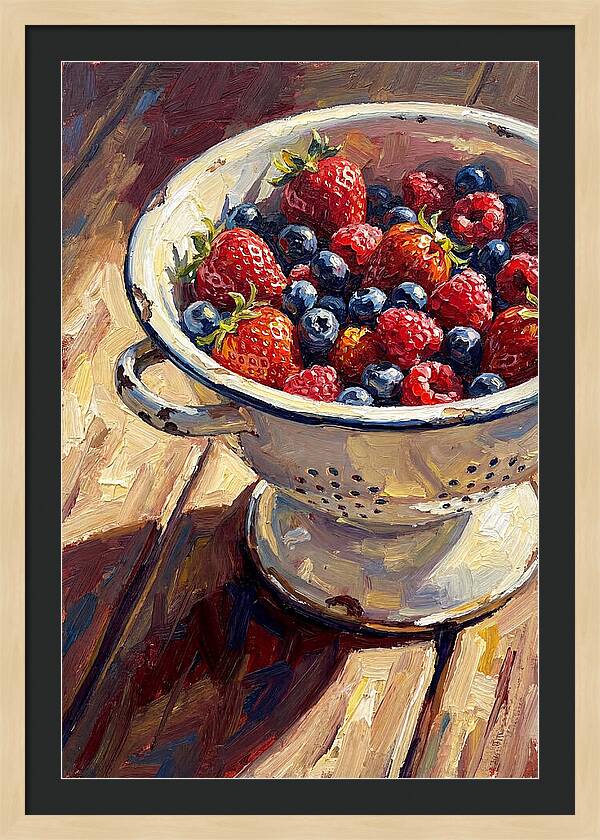 Vintage Enamel Colander With Fresh Berries