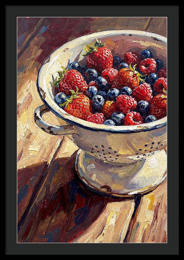 Vintage Enamel Colander With Fresh Berries