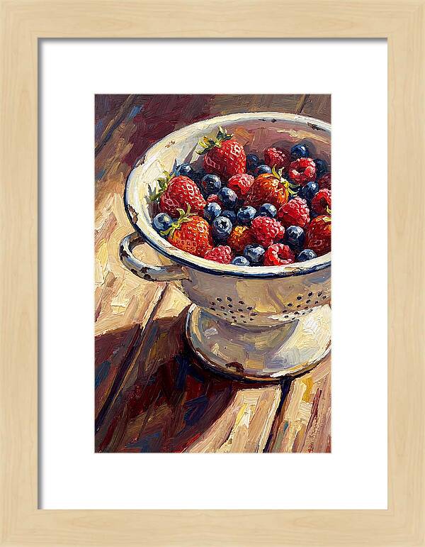 Vintage Enamel Colander With Fresh Berries