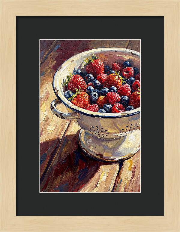 Vintage Enamel Colander With Fresh Berries
