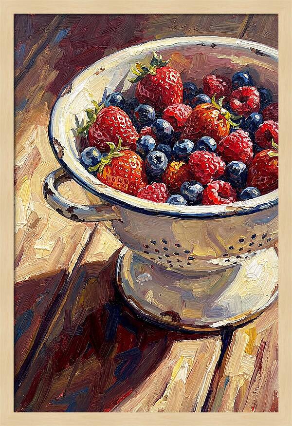 Vintage Enamel Colander With Fresh Berries