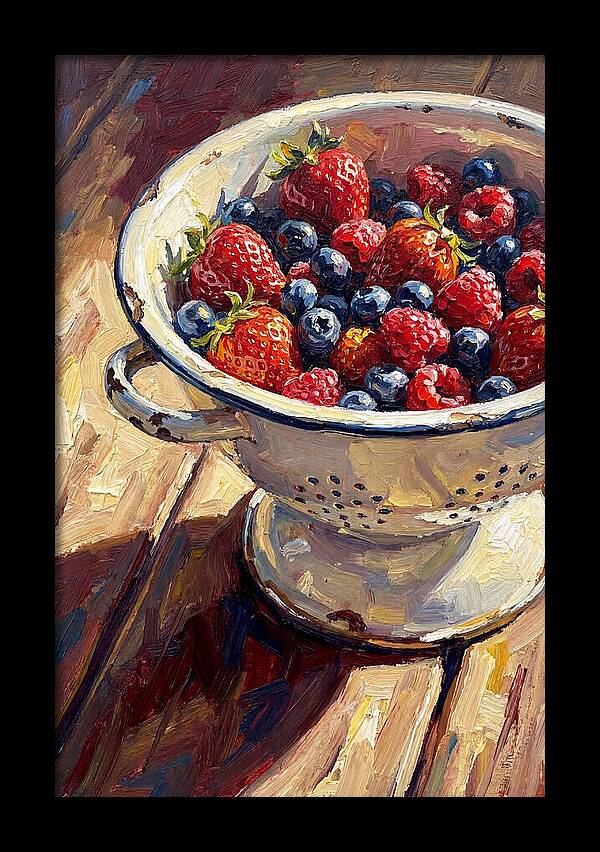 Vintage Enamel Colander With Fresh Berries
