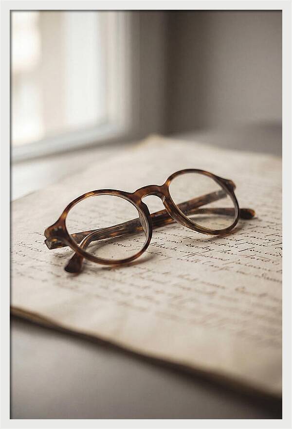 Vintage Eyeglasses On Antique Document