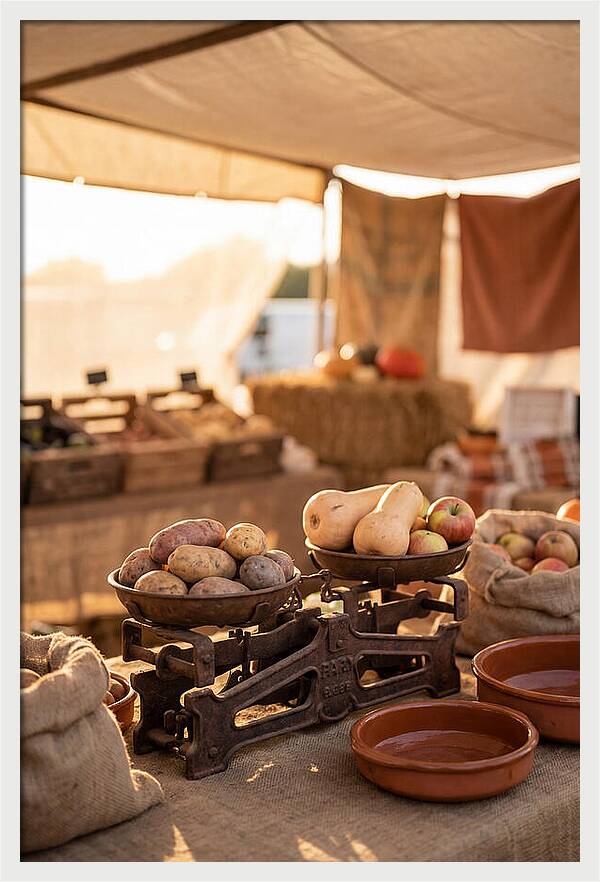 Vintage Farm Scales With Produce