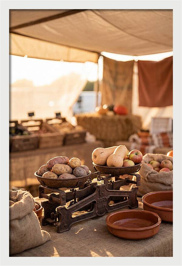 Vintage Farm Scales With Produce