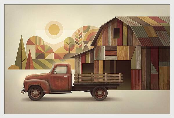 Vintage Farm Truck In Rusty Red
