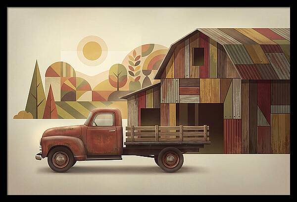 Vintage Farm Truck In Rusty Red